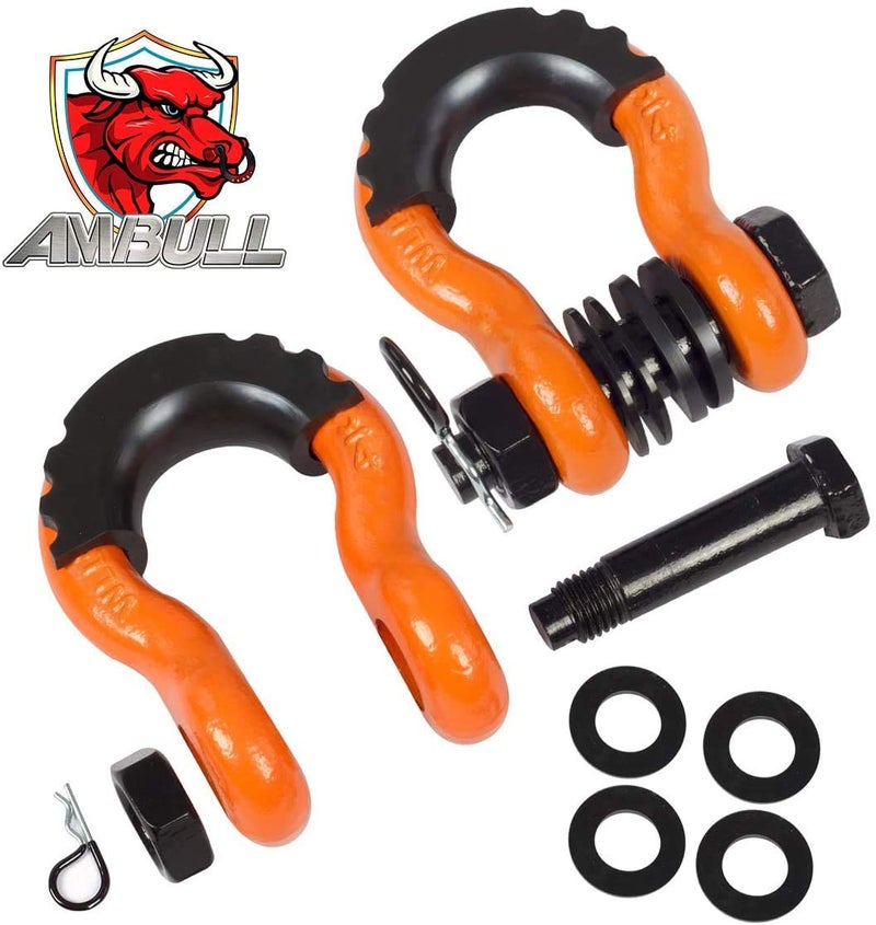 AMBULL Shackles 3/4 Inch D Ring Shackle (2 Pack) 45,000lb Break Strength with 7/8 Inch Pin, Isolator and Washer Kits for Use with Tow Strap, Winch, Off-Road Jeep Truck Vehicle Recovery, Orange - Image 2